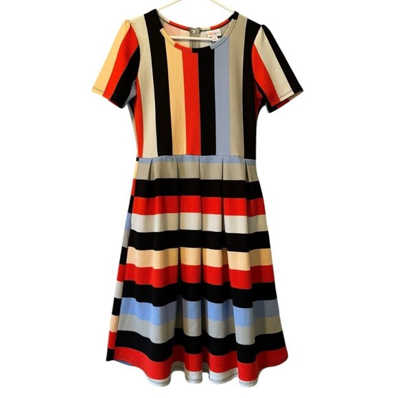 LuLaRoe Womens Amelia 70s Retro Stripes Fit Flare Dress Size Small M Preppy - Picture 1 of 9